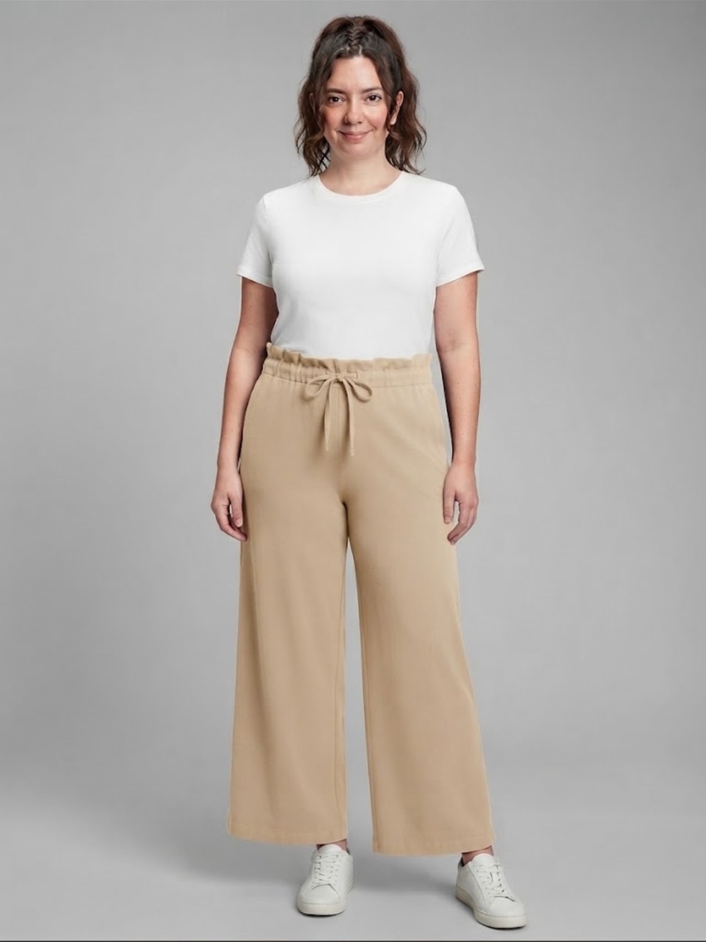 Express Wide Leg Drawstring Pants in Beige